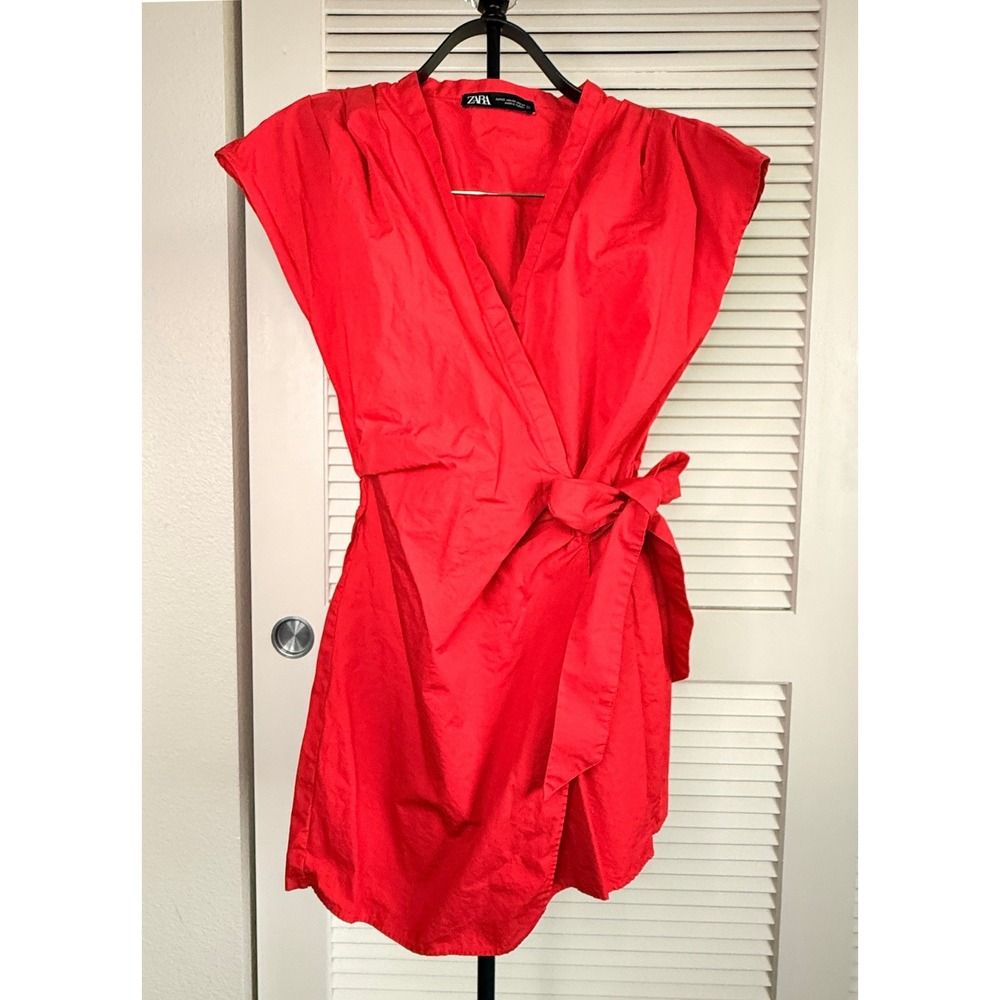Zara Red Cotton Wrap Romper Sleeveless Tie Waist Mini Jumpsuit XS